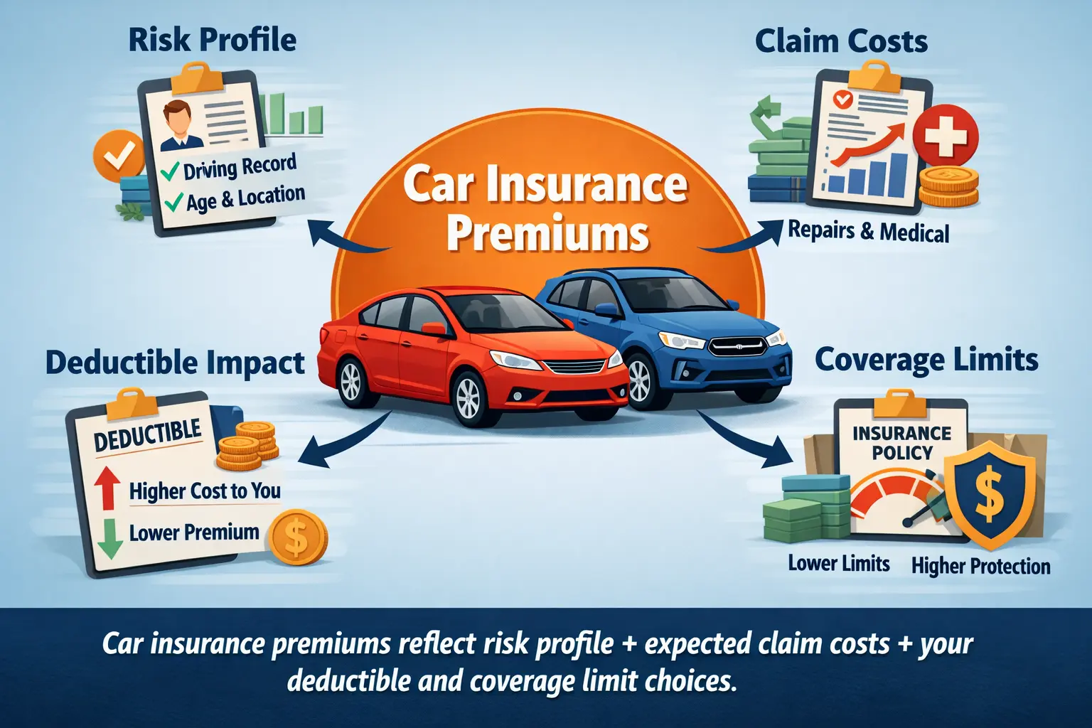 car insurance premiums pricing factors risk profile deductible impact and coverage limits explained