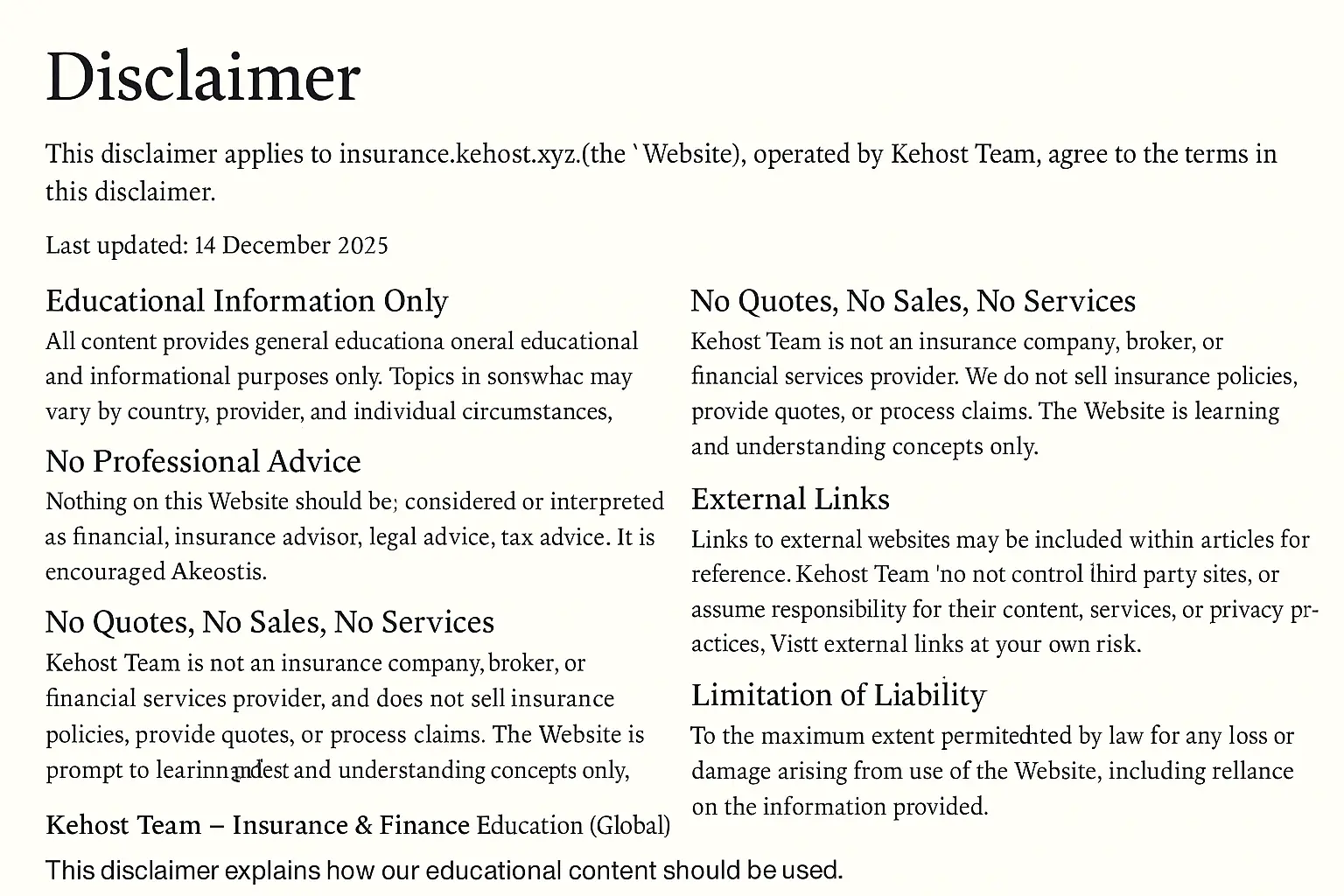 disclaimer Kehost Team educational information only