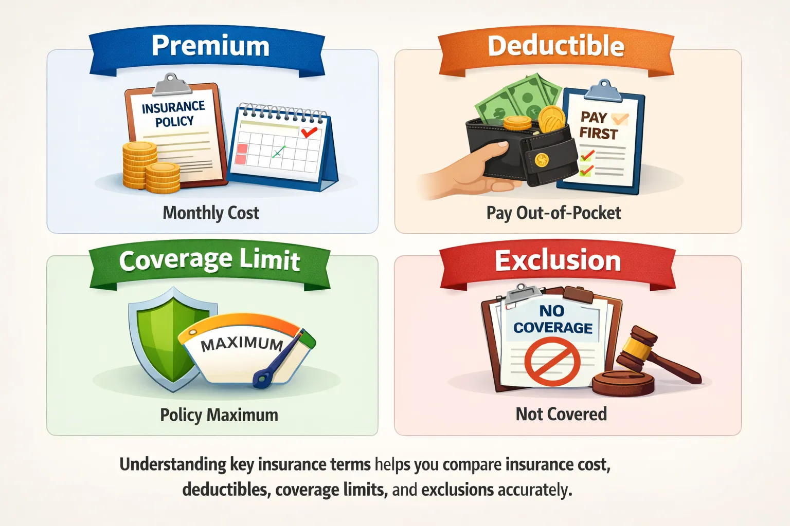 insurance terms explained premium deductible impact coverage limits and exclusions