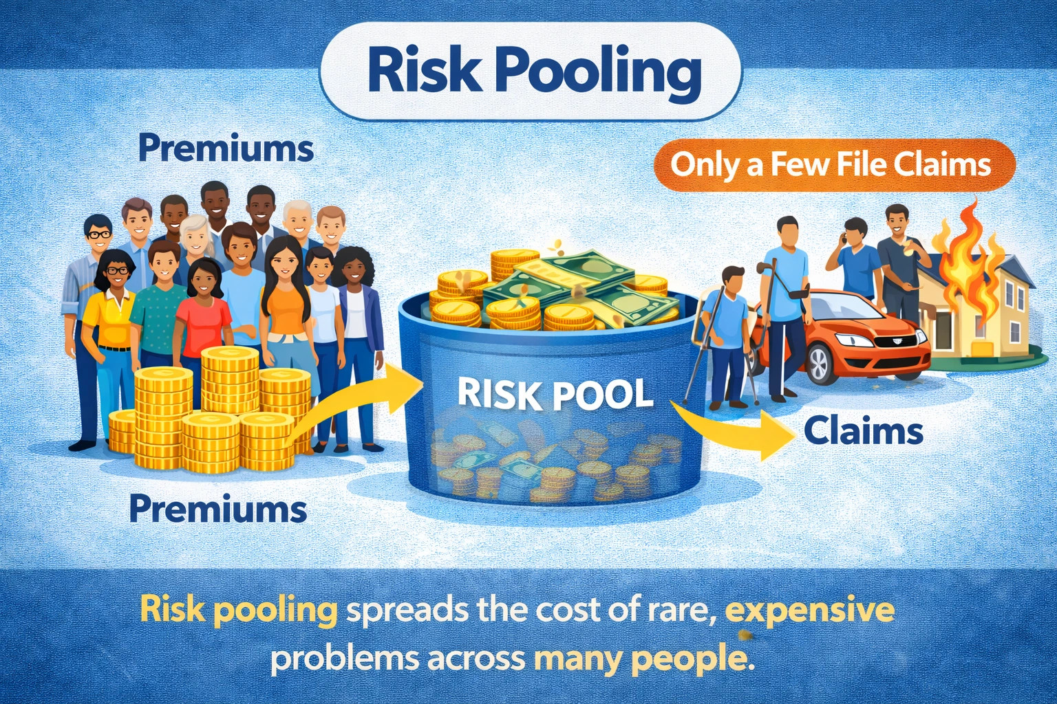 how insurance works risk pooling example many people pay premiums and few people file claims